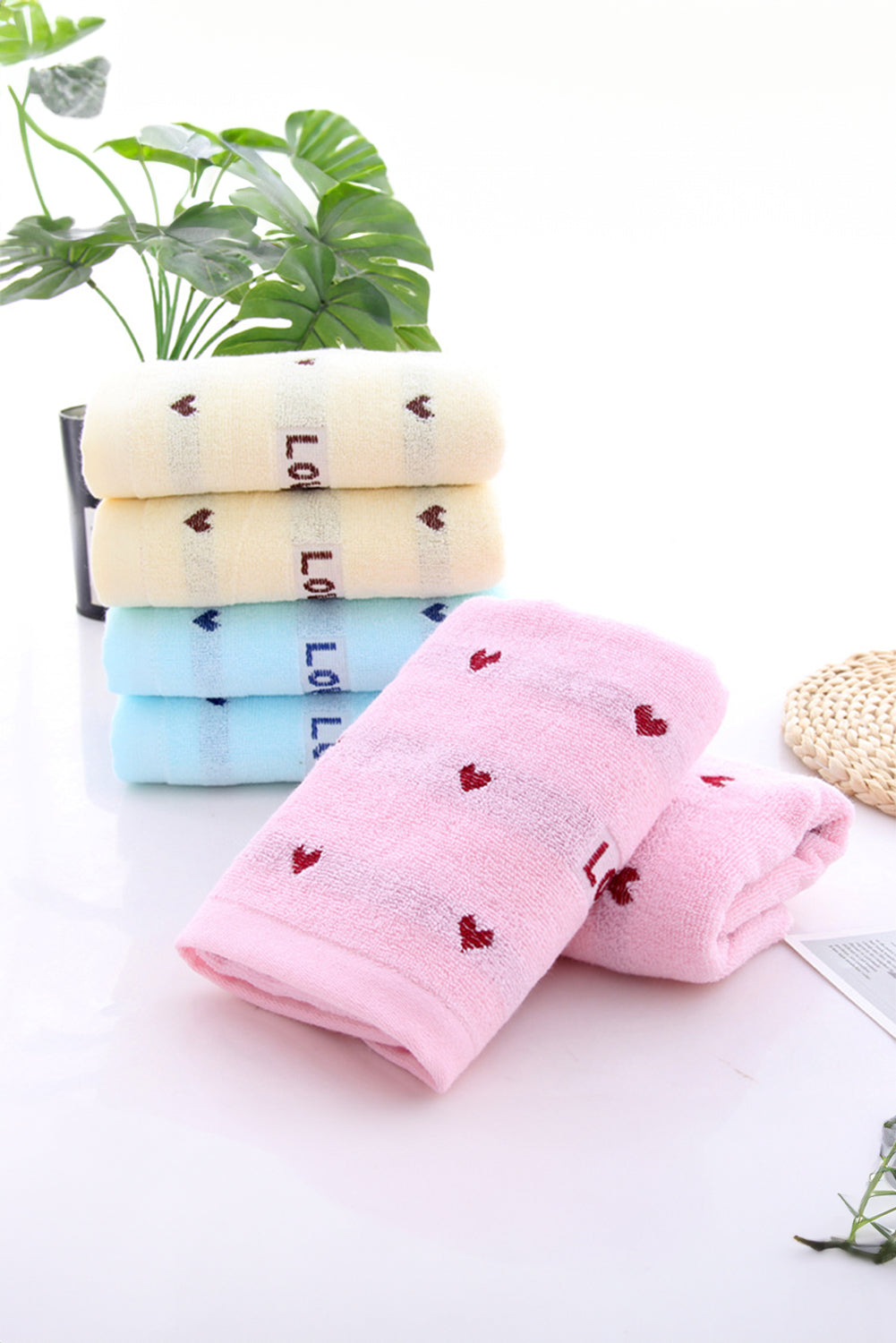 Pink Heart Embroidered Soft Bath Towel