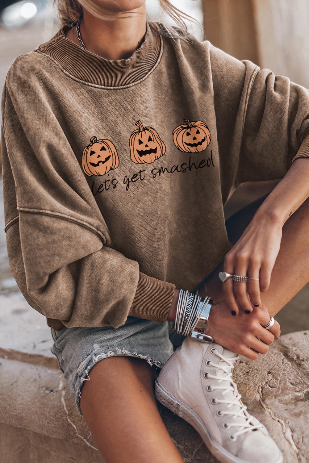Brown Lets Get Smashed Halloween Pumpkin Graphic Sweatshirt - L & M Kee, LLC