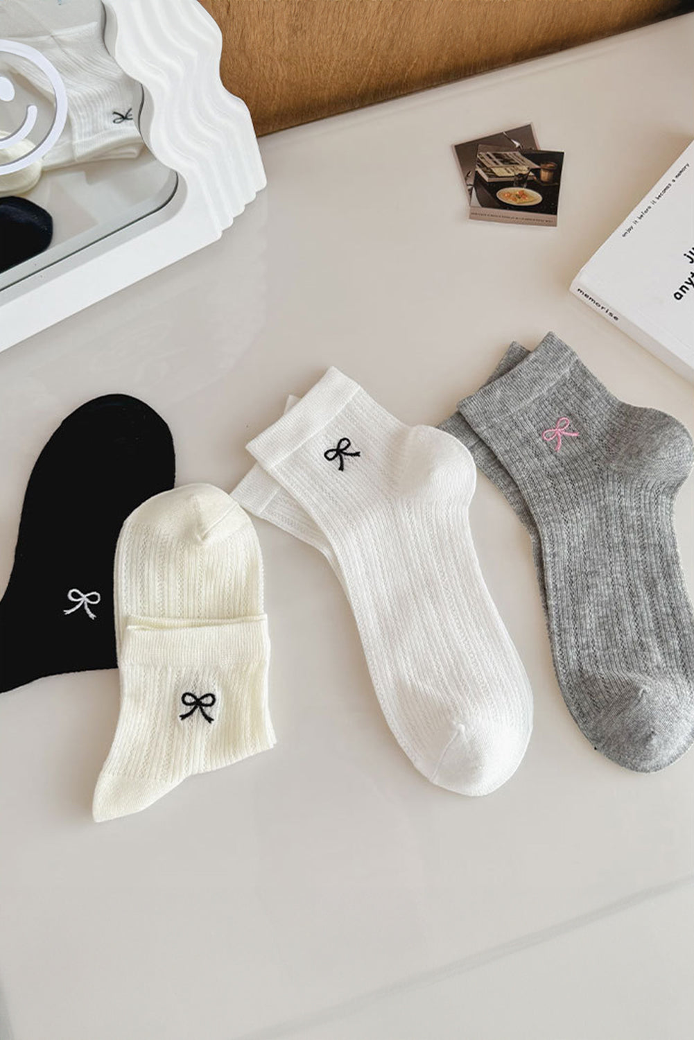 Dark Grey Bow Knot Ankle Socks