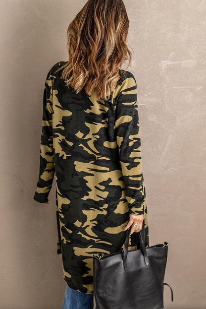 Green Camo Print Long Cardigan - L & M Kee, LLC