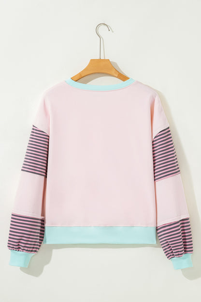 Delicacy Striped Colorblock Patchwork Drop Shoulder Sweatshirt