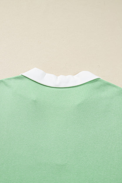 Moonlight Jade Color Block Striped Patchwork Collar V Neck Plus Size Sweatshirt