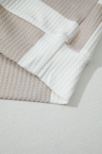 Khaki Checkered Print Breathable Textured Long Sleeve Top