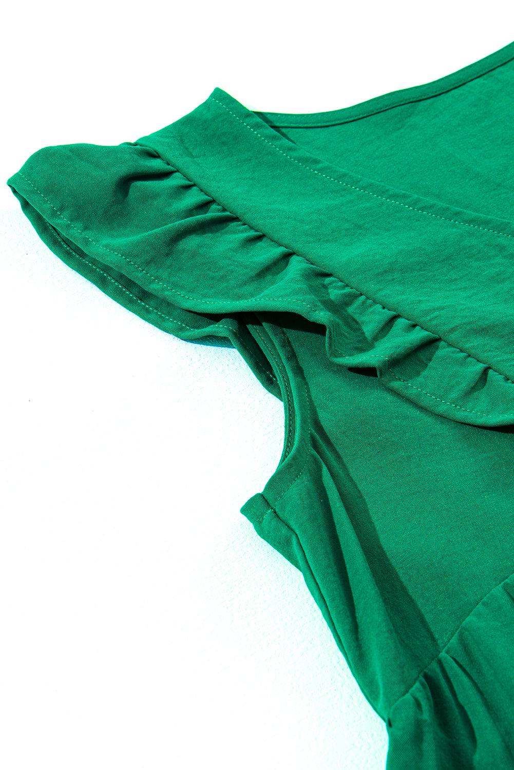 Bright Green Solid Color V Neck Ruffle Tiered Mini Dress - L & M Kee, LLC