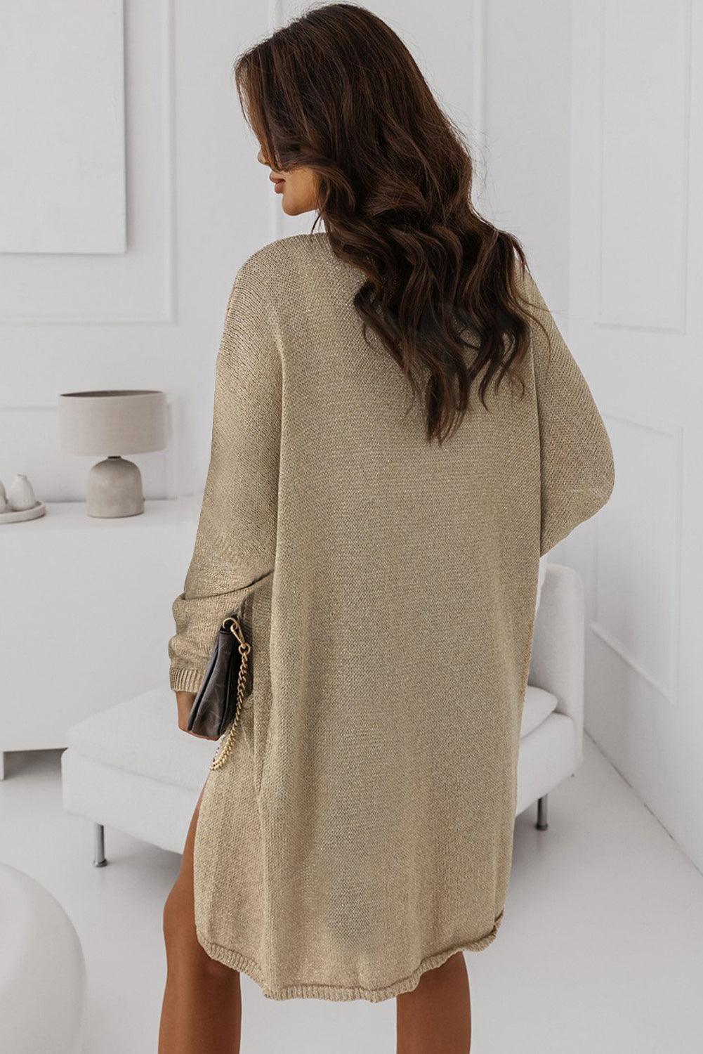 Khaki Pocketed Knit Dolman Sleeve Cardigan - L & M Kee, LLC