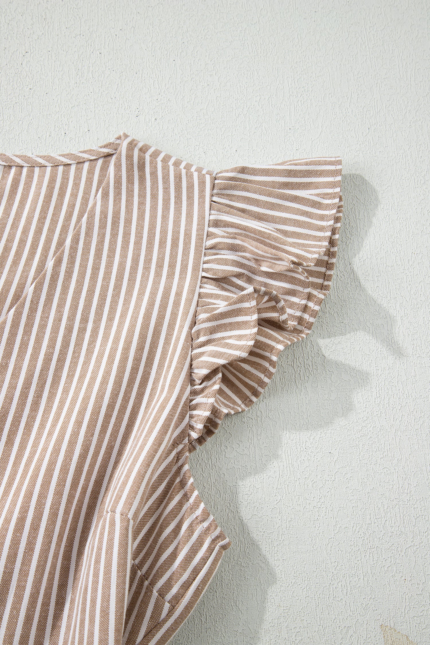 Khaki Stripe Flutter Sleeve Buttoned Front Slit Maxi Dress