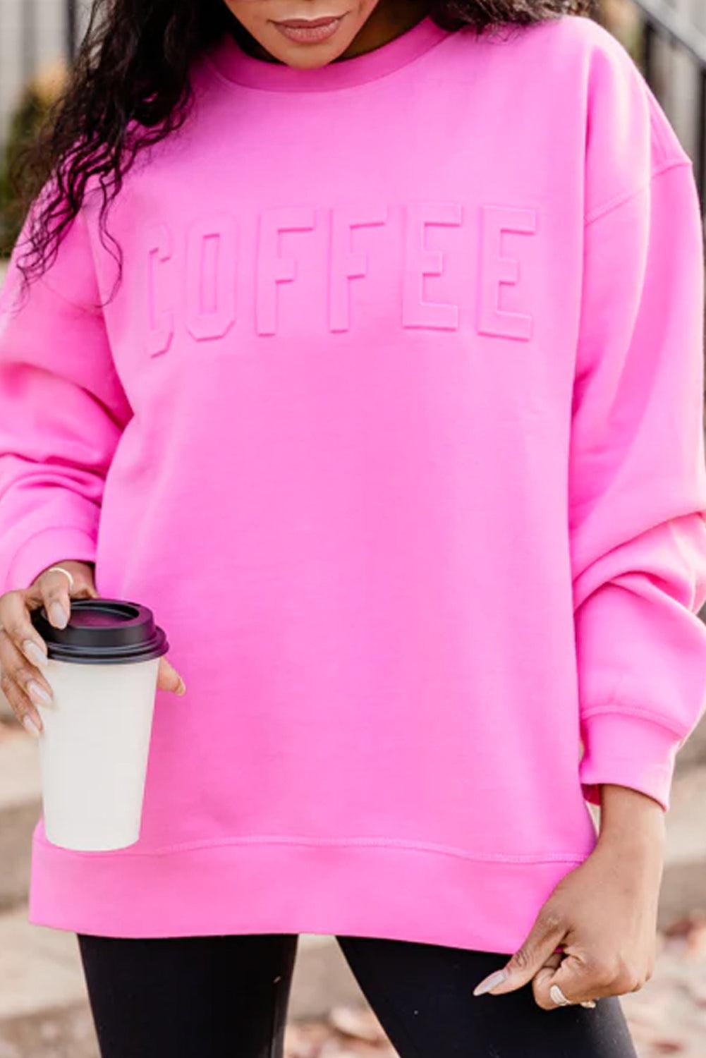 Bonbon COFFEE Letter Embossed Casual Sweatshirt - L & M Kee, LLC