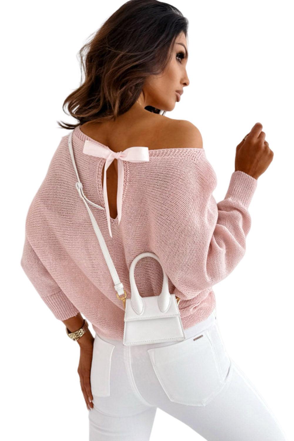 Pink Ribbon Bow Knot Dolman Sleeve Sweater - L & M Kee, LLC