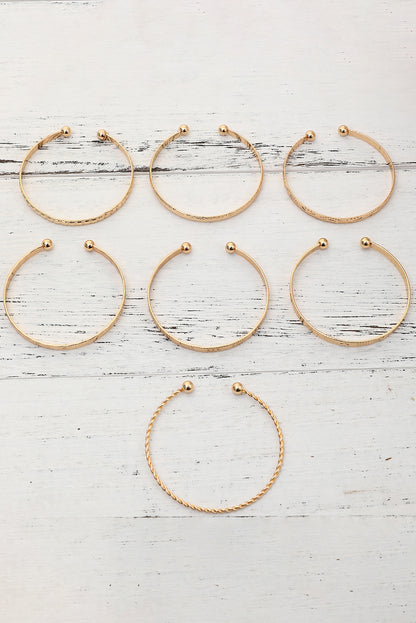 Gold 7pcs/set Textured Open Alloy Bangle Set