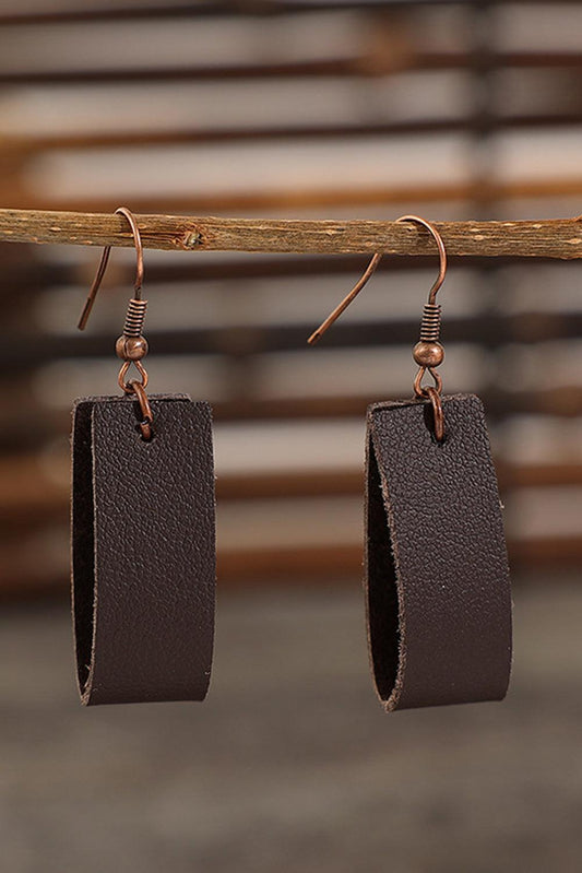 Dark Brown Circle PU Leather Drop Earrings - L & M Kee, LLC