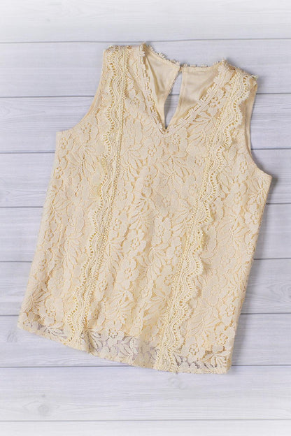 Pink Lace V Neck Tank Top - L & M Kee, LLC