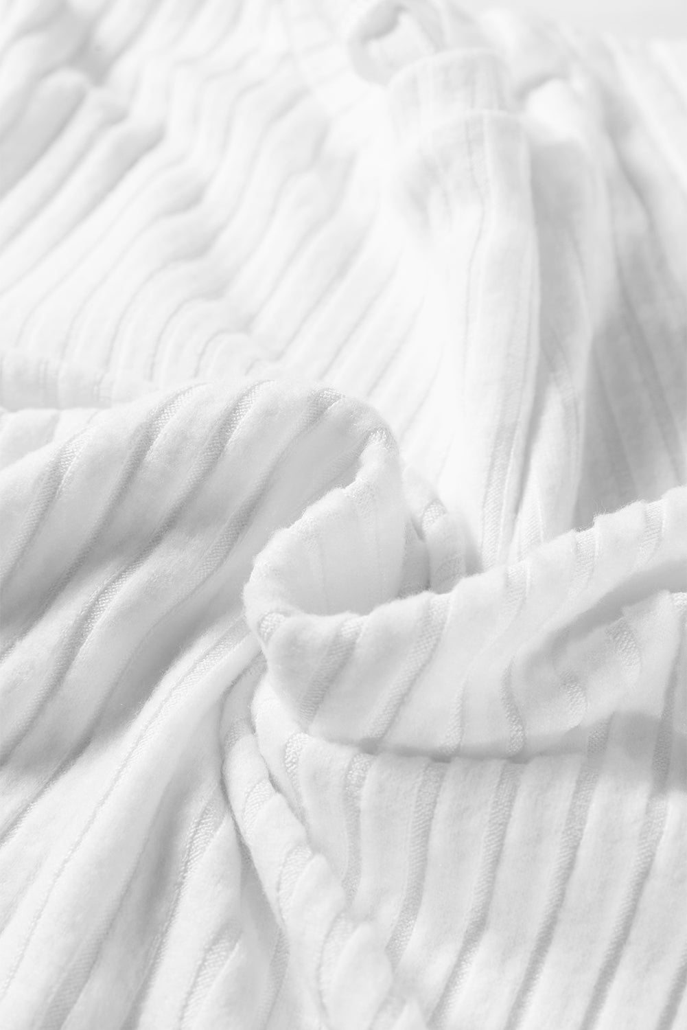 White Ribbed Texture Round Neck Long Sleeve Rounded Hem Knit Top