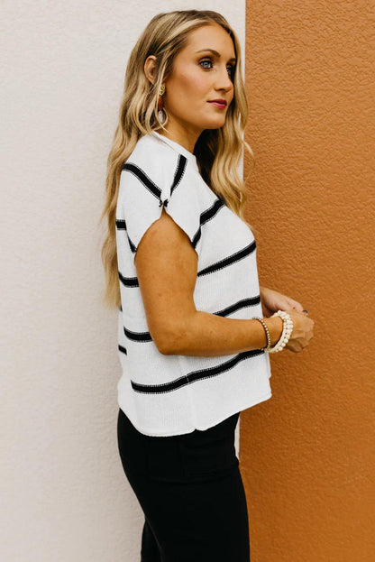 White Striped Batwing Sleeve Sweater Tee - L & M Kee, LLC