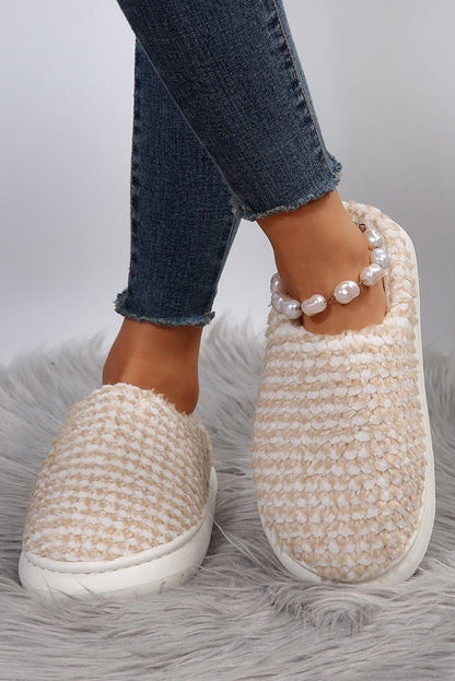 Apricot khaki Two-tone Knitted Warm Homewear Slippers - L & M Kee, LLC