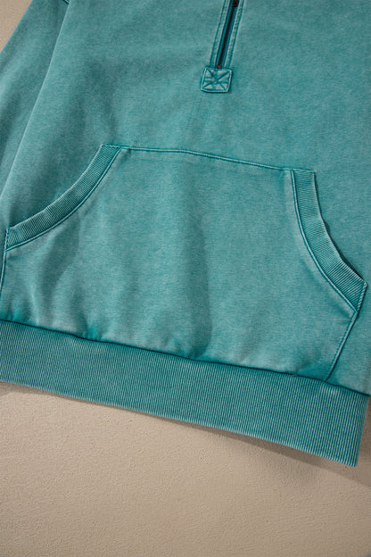 Canton Half Zip Kangaroo Pocket Mineral Wash Baggy Hoodie