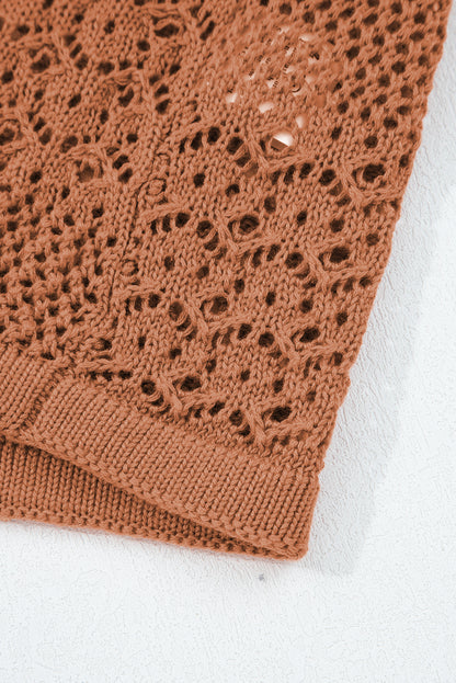 Redwood Burl Mix Pattern Hollowed Knit Open Front Cardigan