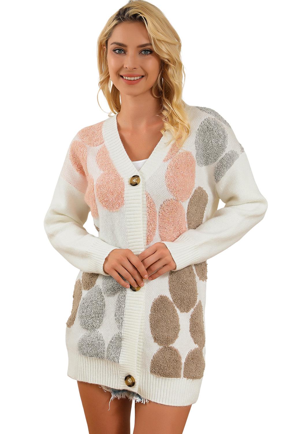 Multicolor Flower Pattern Buttoned Front Knit Cardigan - L & M Kee, LLC