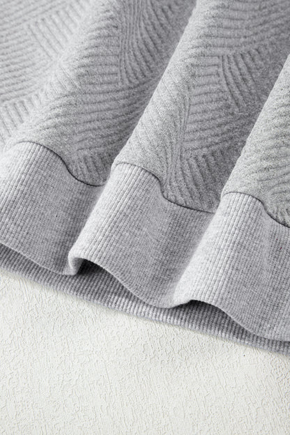 Medium Grey Trendy Textured Half Zip Loose Sweatshirt