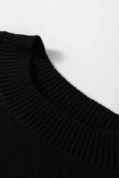 Black Colorblock Crew Neck Drop Shoulder Sweater