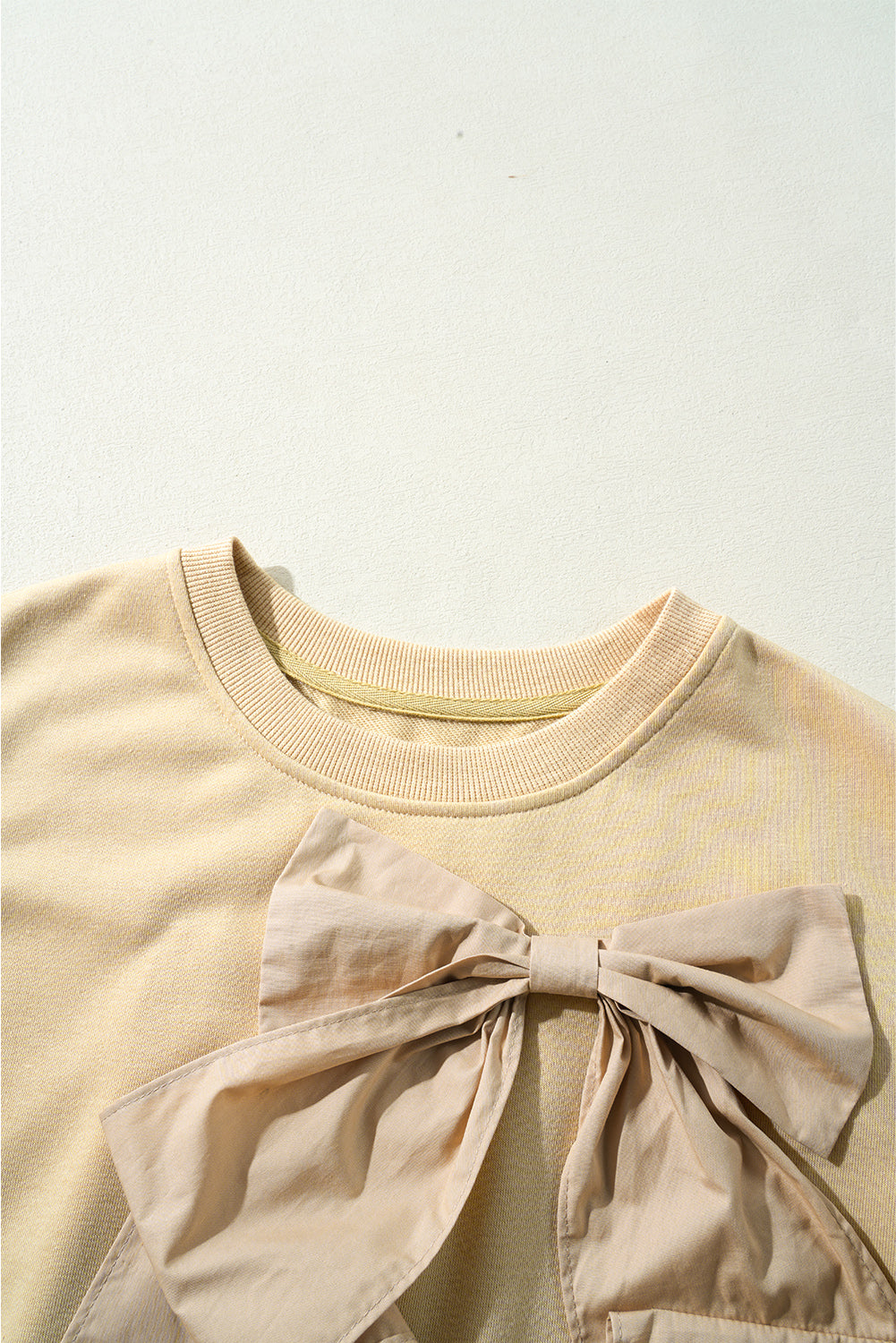 Parchment Two Tones Ribbon Bow Ruffle Sleeve Top