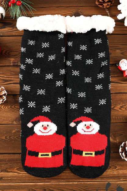 Fiery Red Christmas Cartoon Pattern Woolen Knit Socks - L & M Kee, LLC