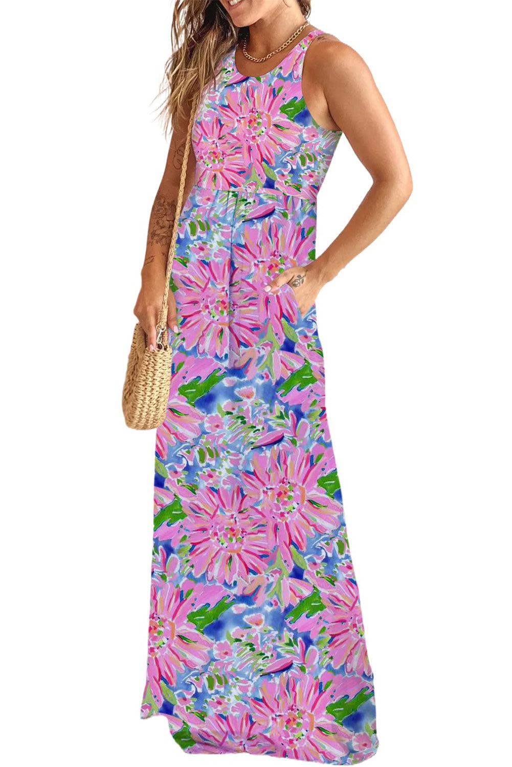 Floral Print Notch Neck Sleeveless Top - L & M Kee, LLC