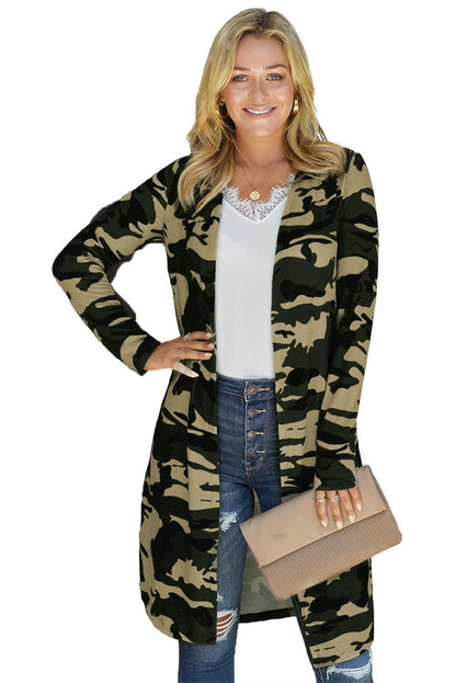 Green Camo Print Long Cardigan - L & M Kee, LLC