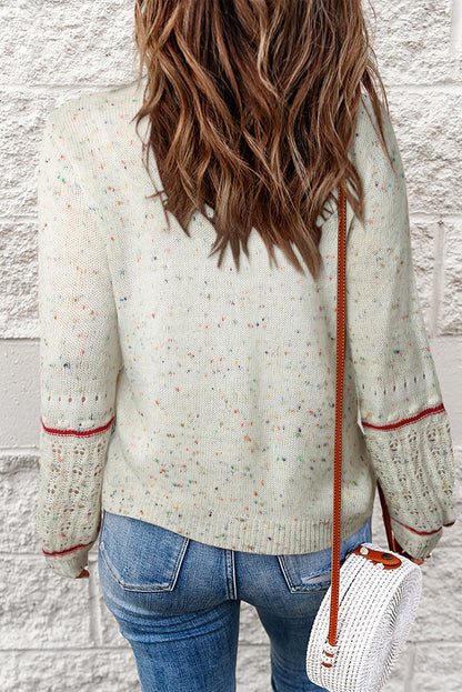 Beige Colorful Dots Cable Knit Crew Neck Sweater - L & M Kee, LLC