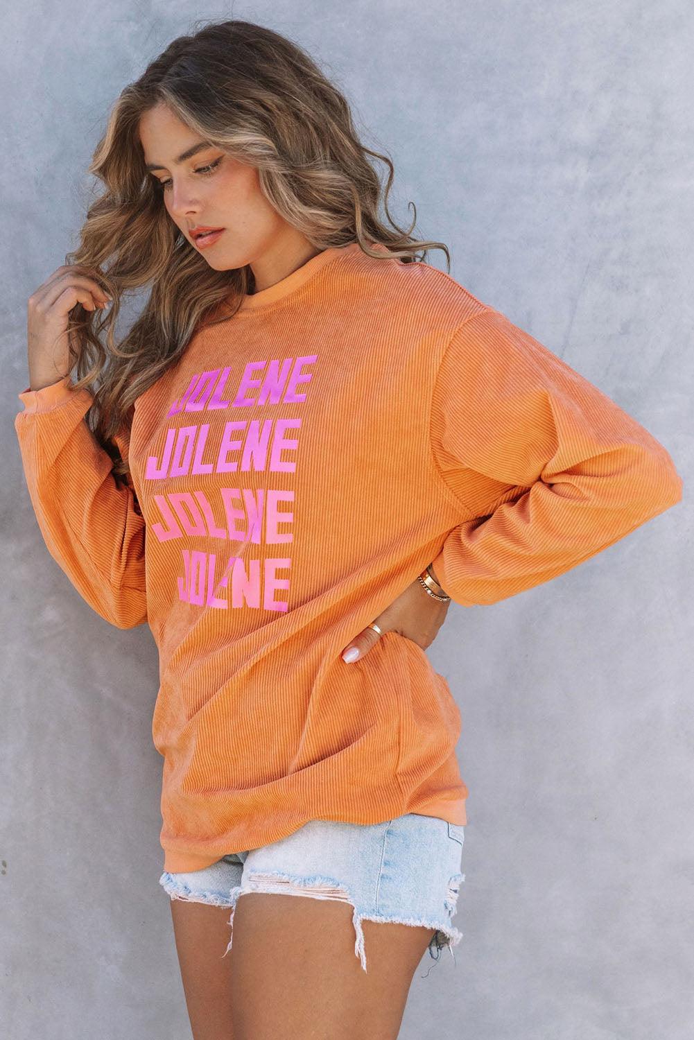 Orange JOLENE Ribbed Corded Oversized Sweatshirt - L & M Kee, LLC