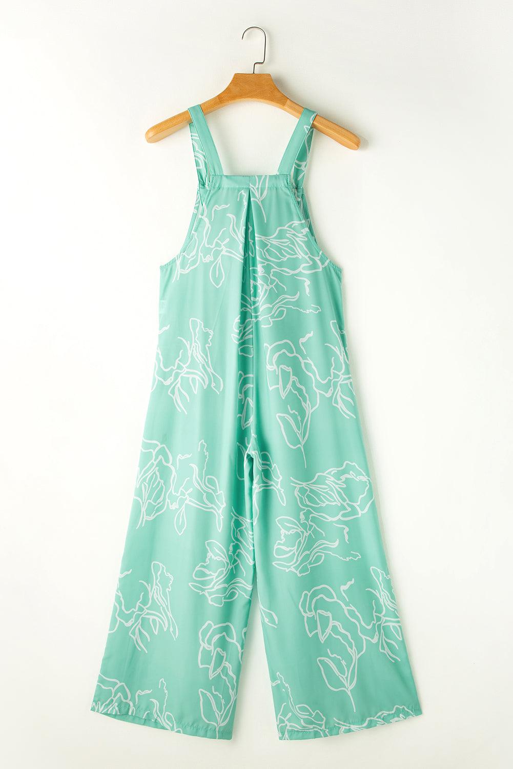 Moonlight Jade Printed Bib Wide Leg Overalls - L & M Kee, LLC