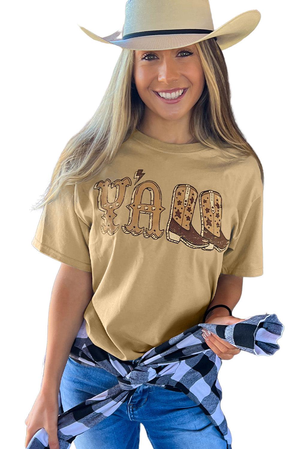 Khaki Western YALL Boots Graphic T-shirt