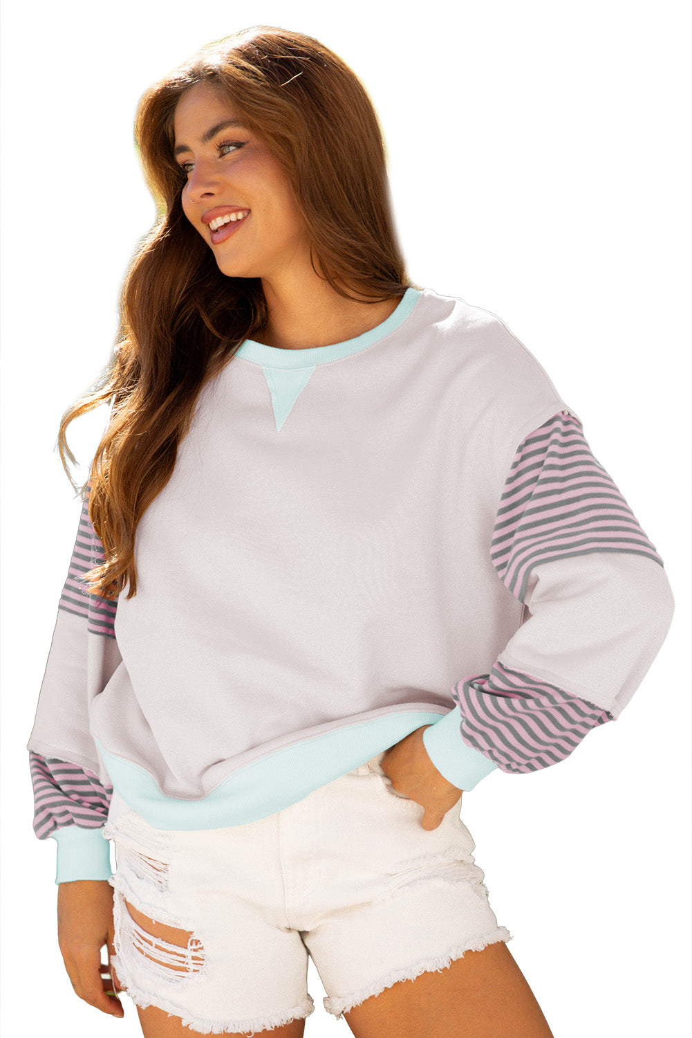 Delicacy Striped Colorblock Patchwork Drop Shoulder Sweatshirt