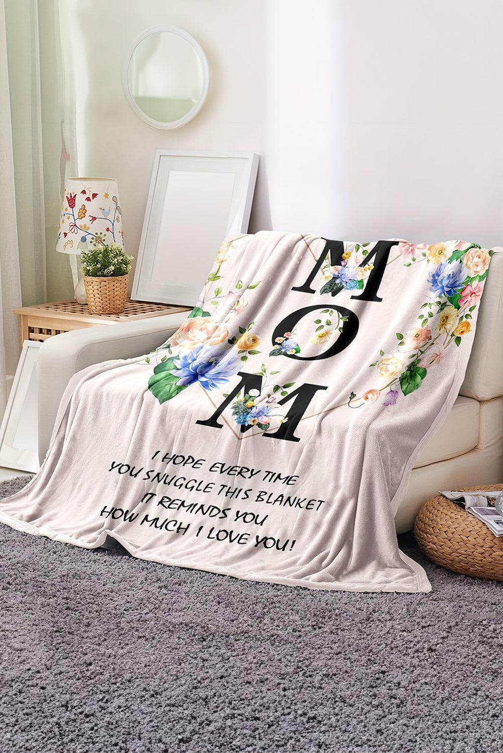 White MOM Floral Print Flannel Blanket 130*150cm - L & M Kee, LLC