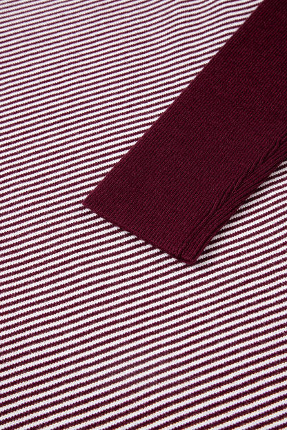 Red Stripe Color Block Patchwork Dolman Oversize Tunic Sweater