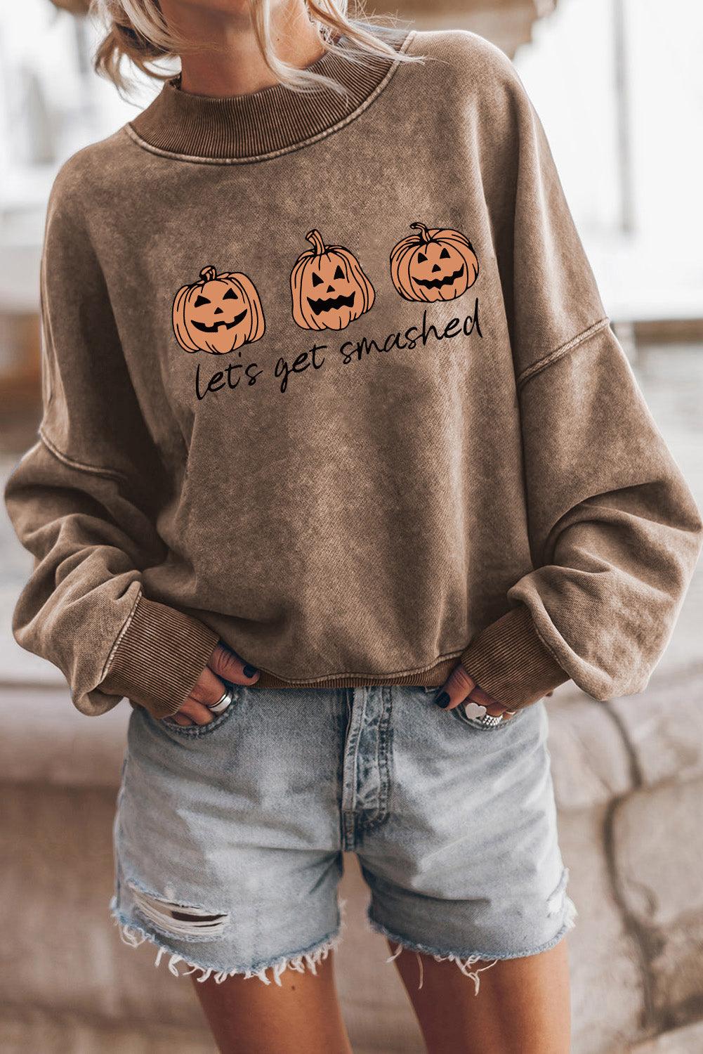 Brown Lets Get Smashed Halloween Pumpkin Graphic Sweatshirt - L & M Kee, LLC