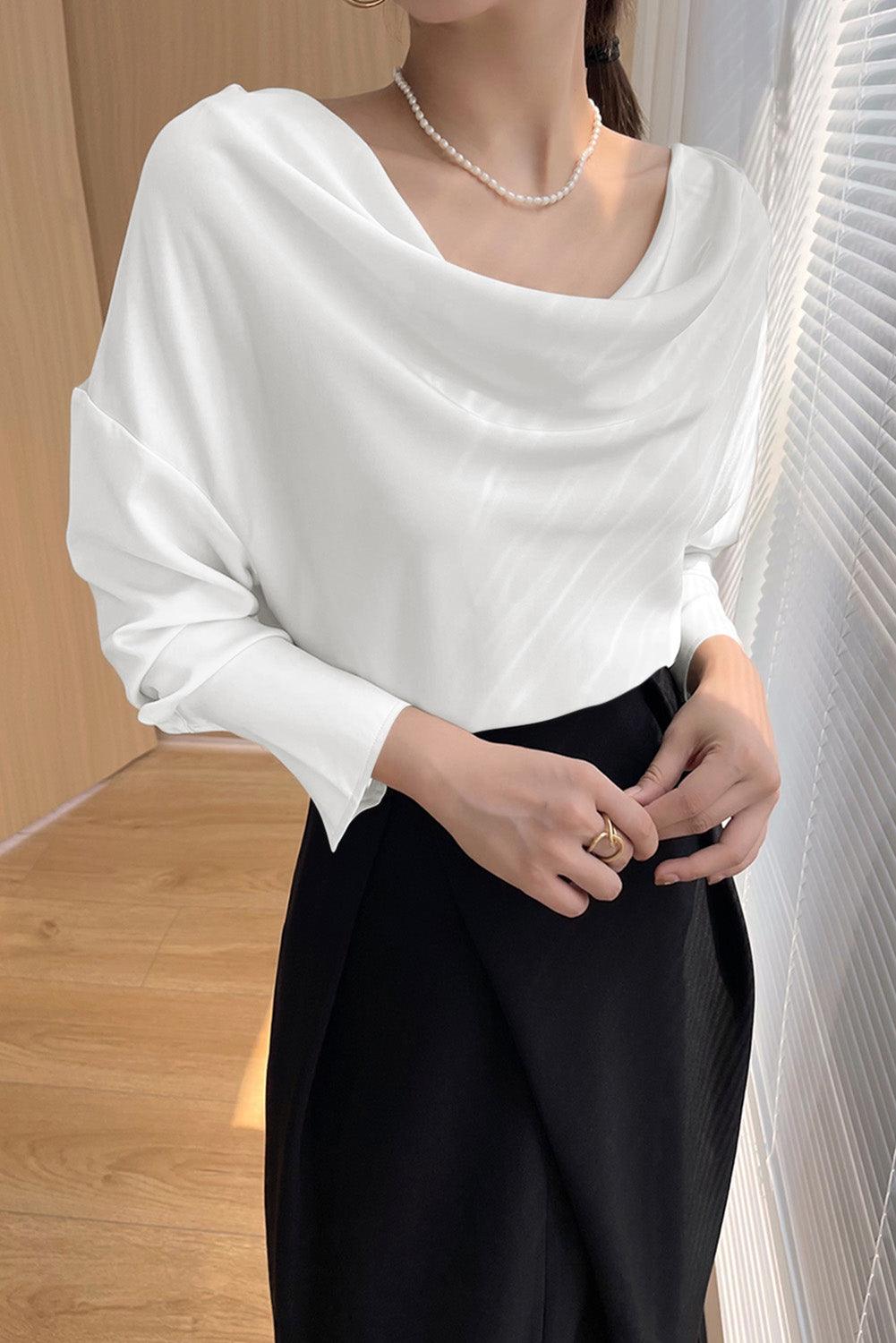 Cowl Neck Long Sleeve Elegant Blouse - L & M Kee, LLC