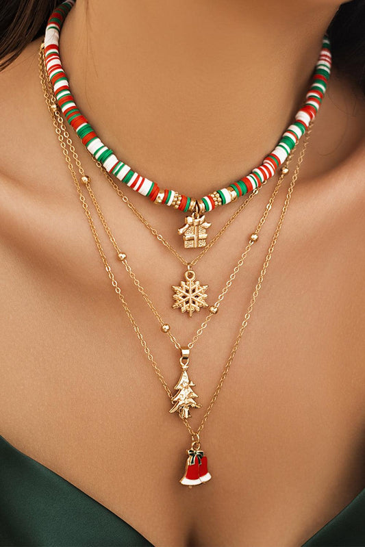 Gold Christmas Pendant Beaded 4pcs Necklace Set - L & M Kee, LLC