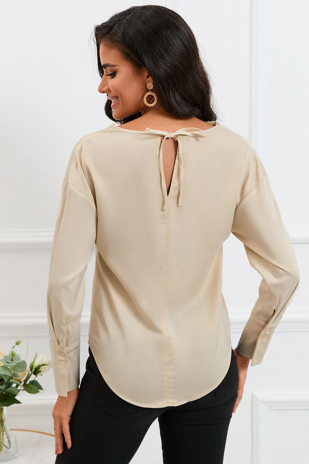 Cowl Neck Long Sleeve Elegant Blouse - L & M Kee, LLC