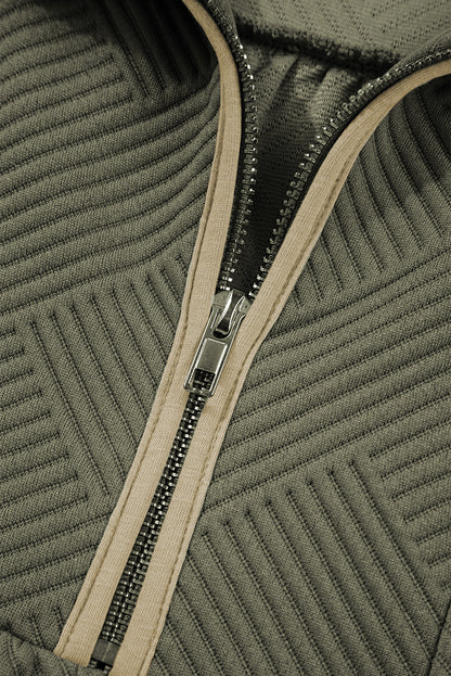 Jungle Green Quarter Zip Collar Bracelet Sleeve Textured Mini Dress