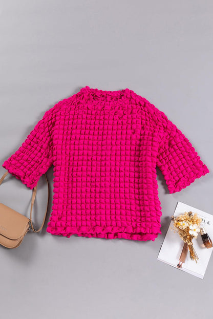 Rose Red Bubble Textured Knit Top - L & M Kee, LLC