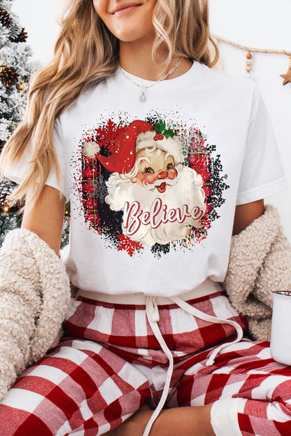 White Believe Christmas Father Graphic Crewneck T Shirt