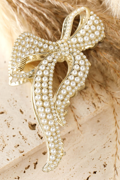 Gold Full Pearl Bow Knot Hair Claw Clip