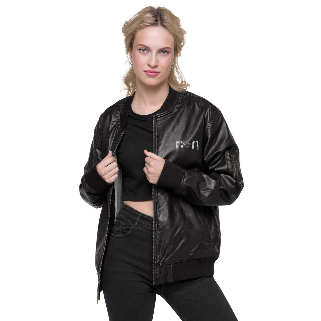 Heart Mom Leather Bomber Jacket