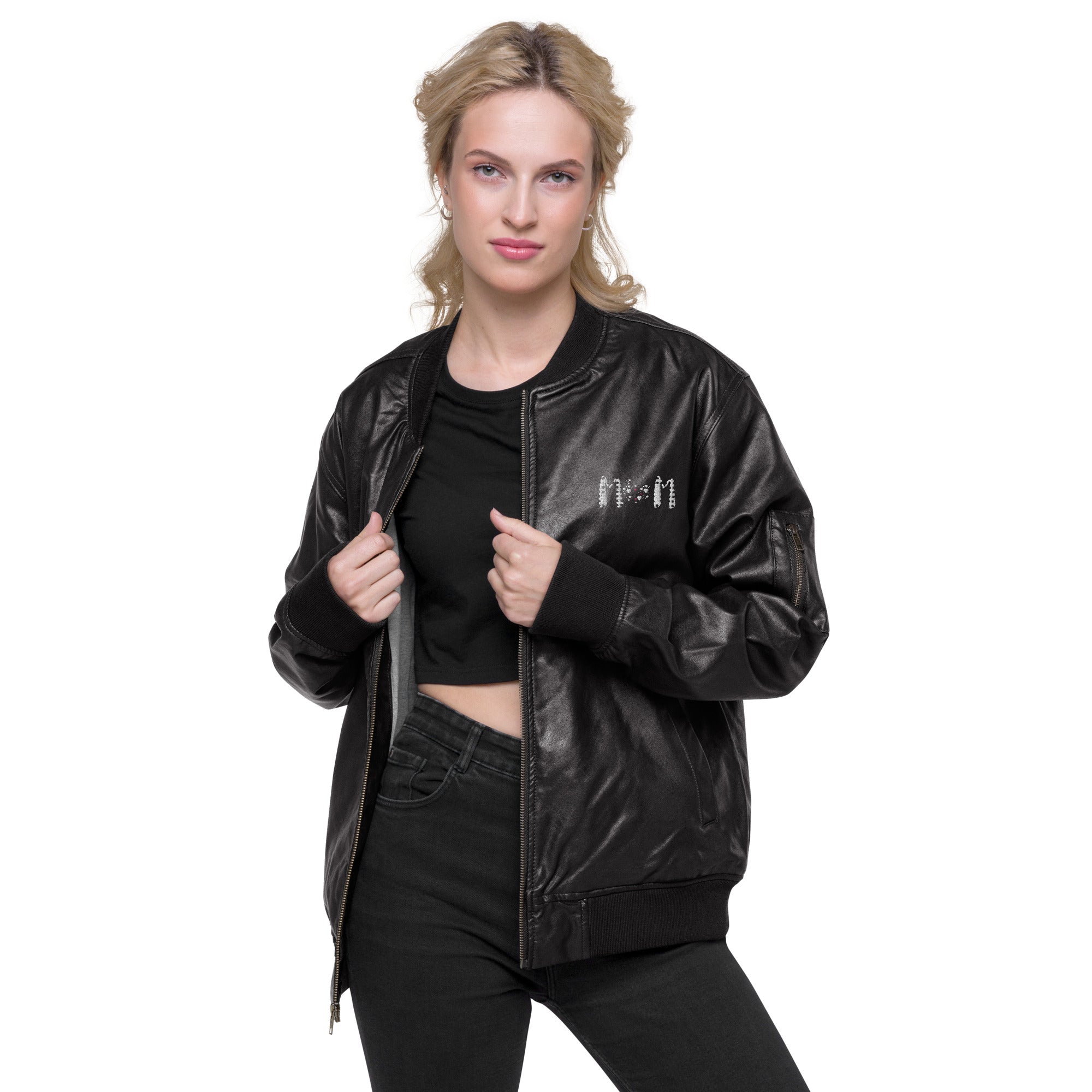 Heart Mom Leather Bomber Jacket