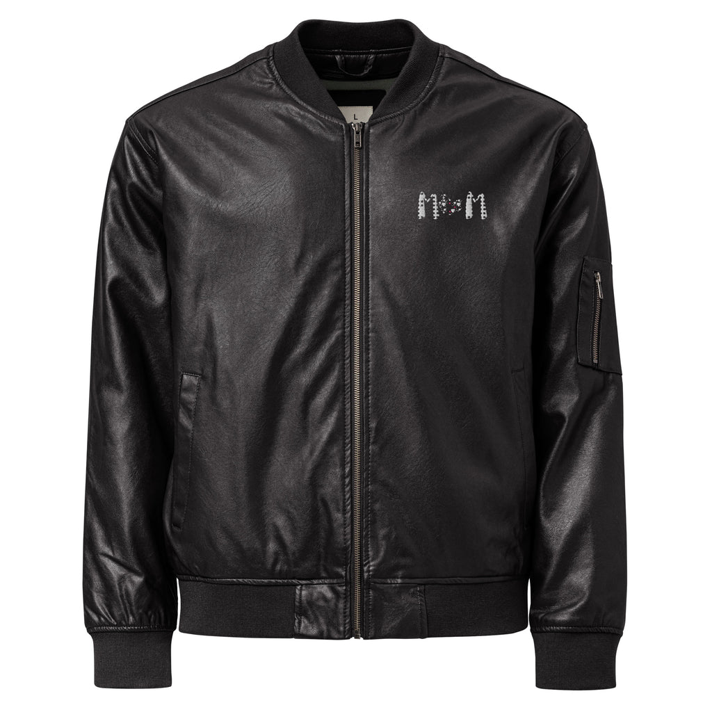 Heart Mom Leather Bomber Jacket