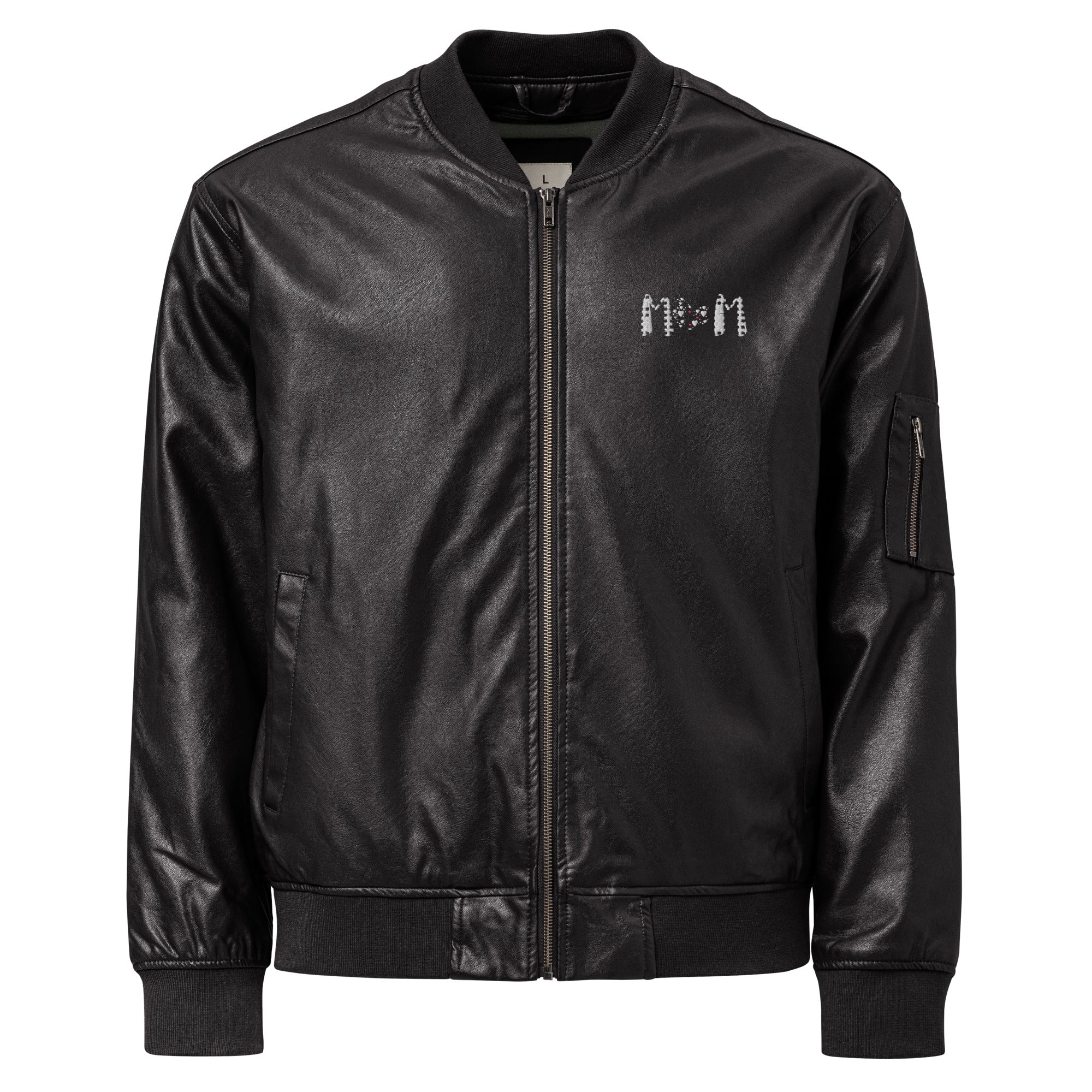 Heart Mom Leather Bomber Jacket