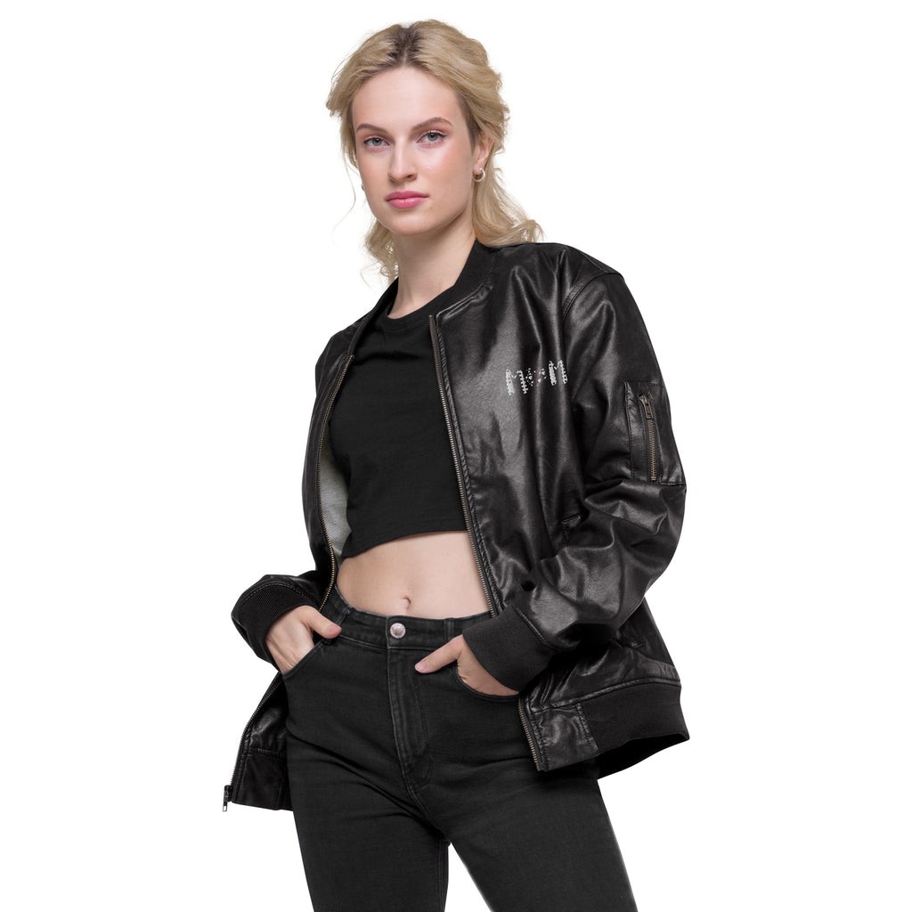 Heart Mom Leather Bomber Jacket