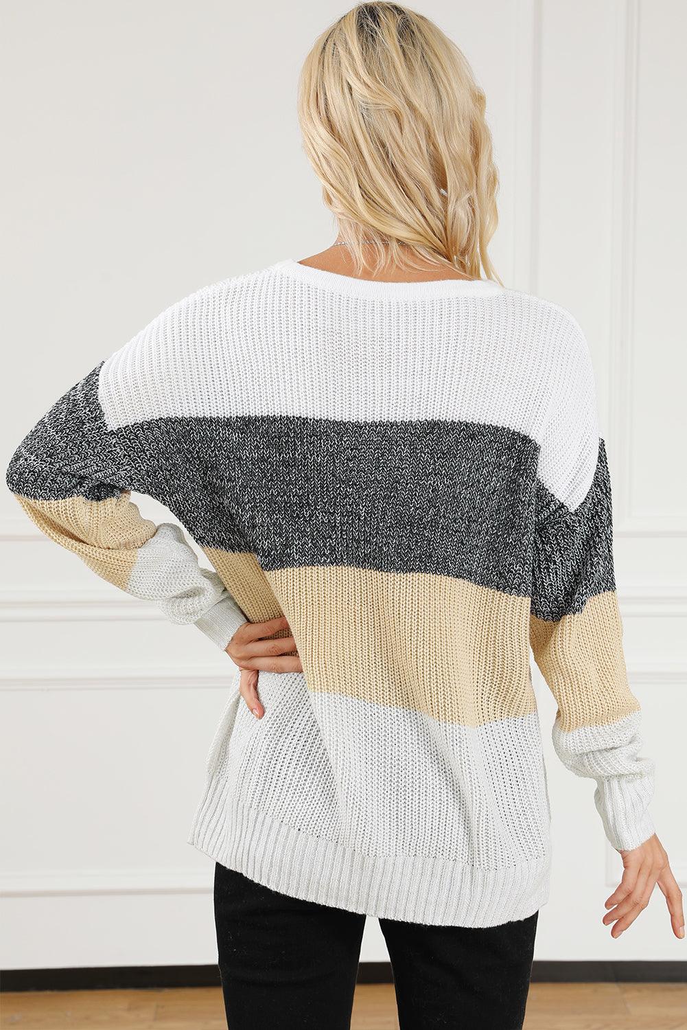 Multicolour Color Block Drop Shoulder Knit Sweater - L & M Kee, LLC