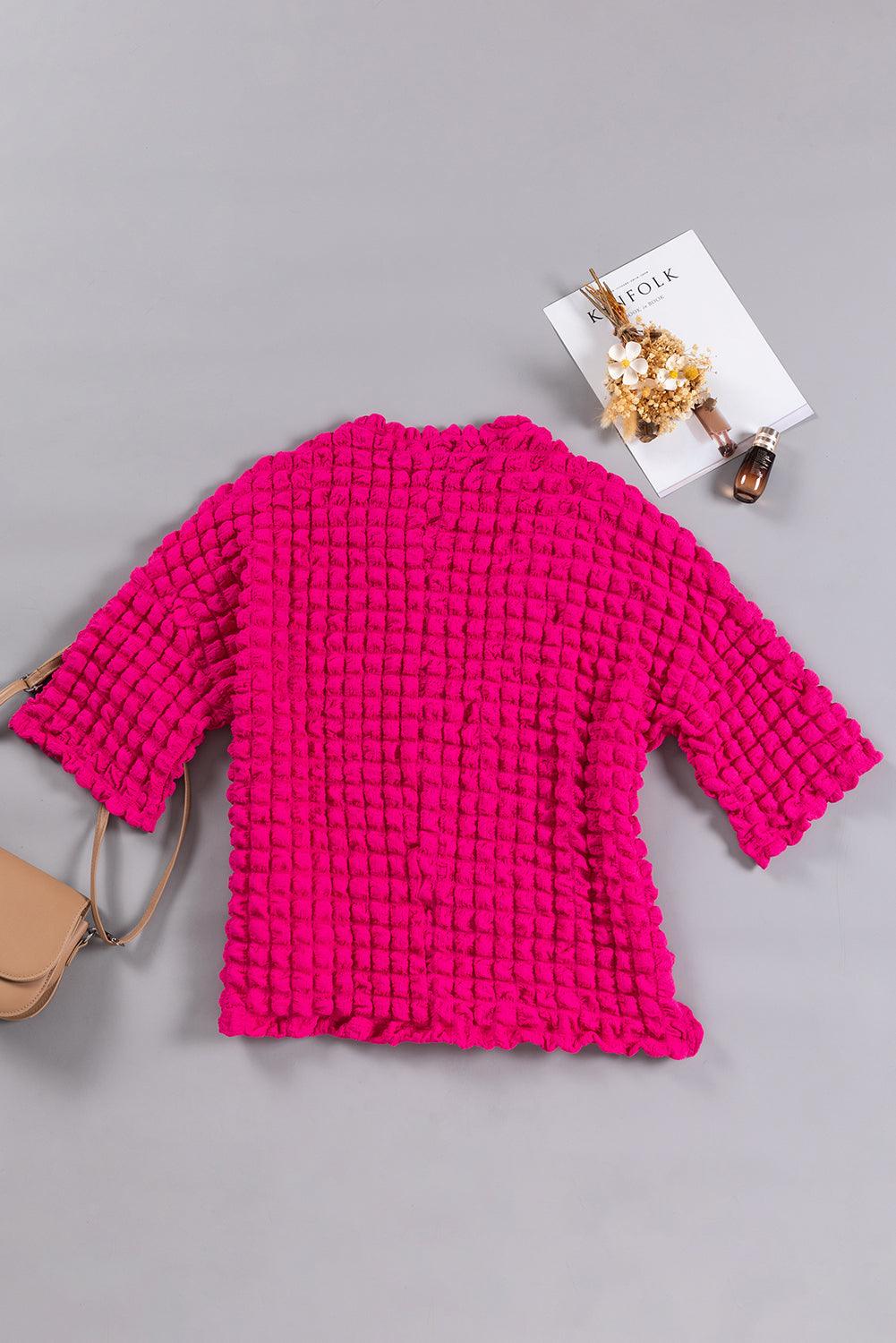 Rose Red Bubble Textured Knit Top - L & M Kee, LLC