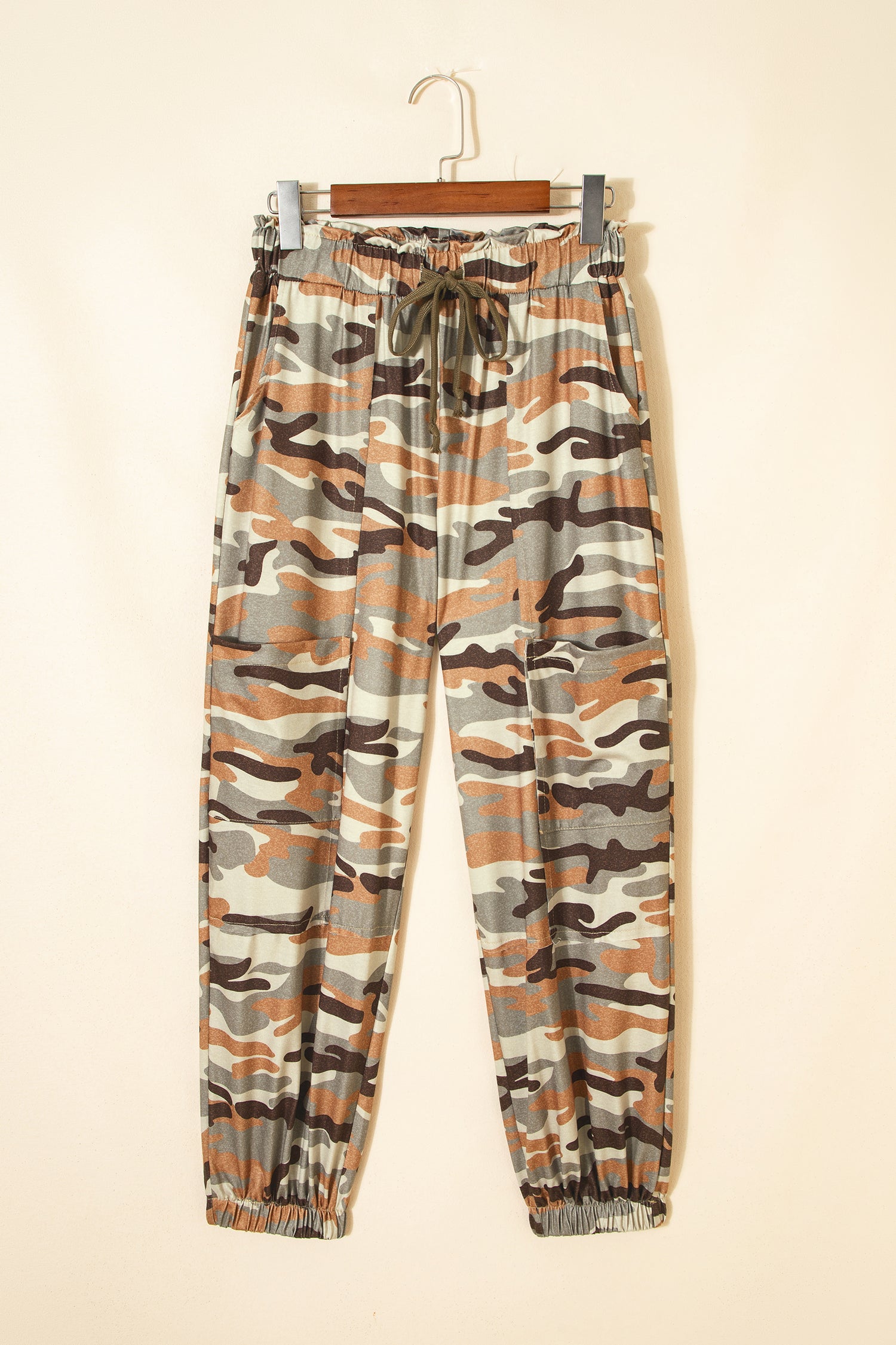 Green Camouflage Printed Drawstring Elastic Waist Jogger Pants